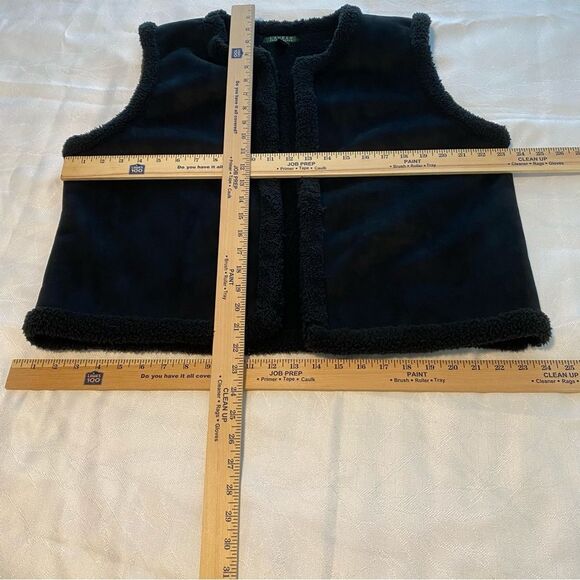 Ralph Lauren Faux Suede Leather Shearling Black Vest Open Front Sexy Glam SZ XL - Picture 6 of 6